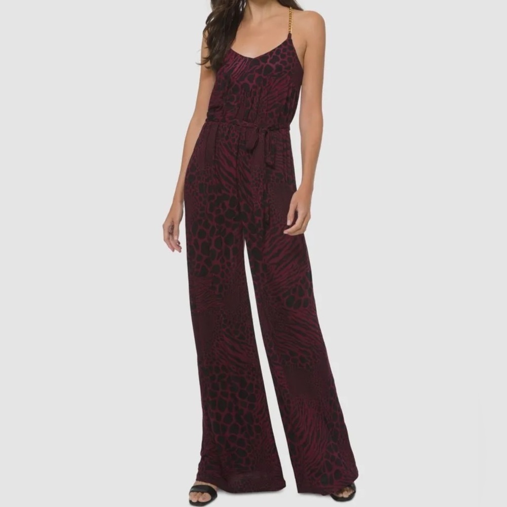 Michael Kors Black Maroon Animal Print Jumpsuit Small